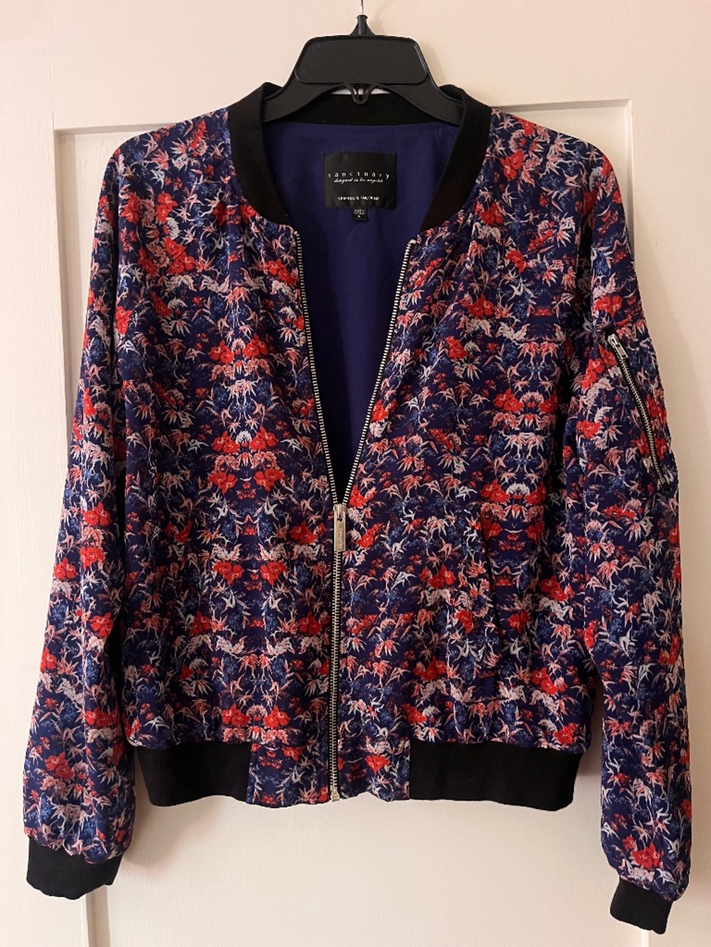 Sanctuary floral bomber silk jacket -like new!